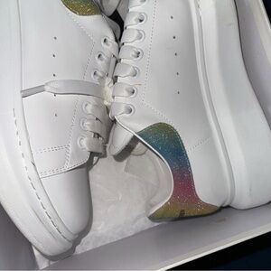 White Sneakers with Rainbow Detail